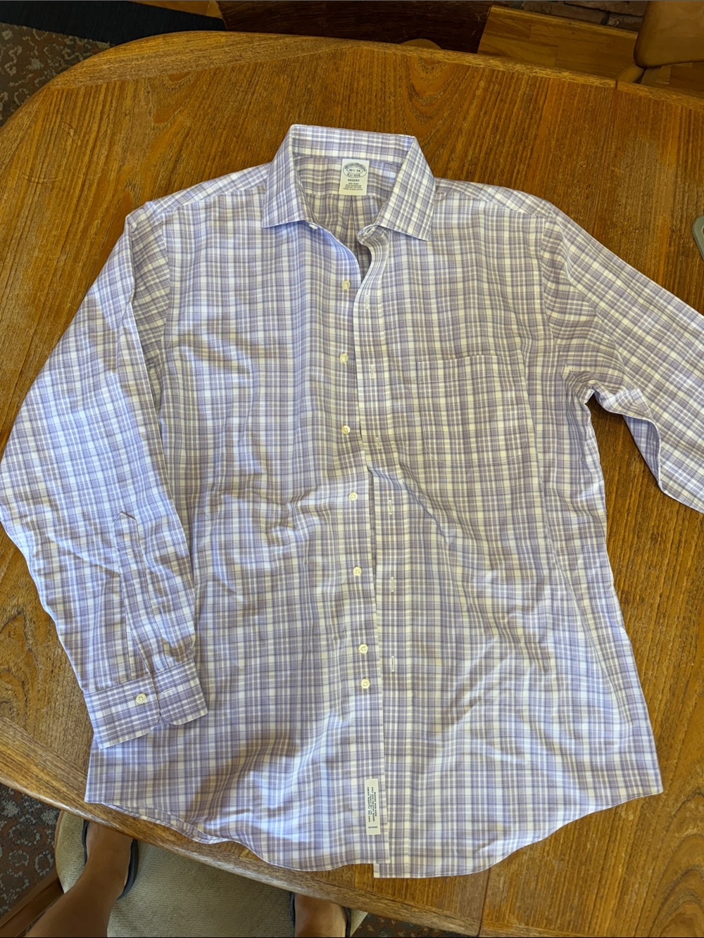 Brooks Brothers Lavender and White Plaid Button-Down Shirt
